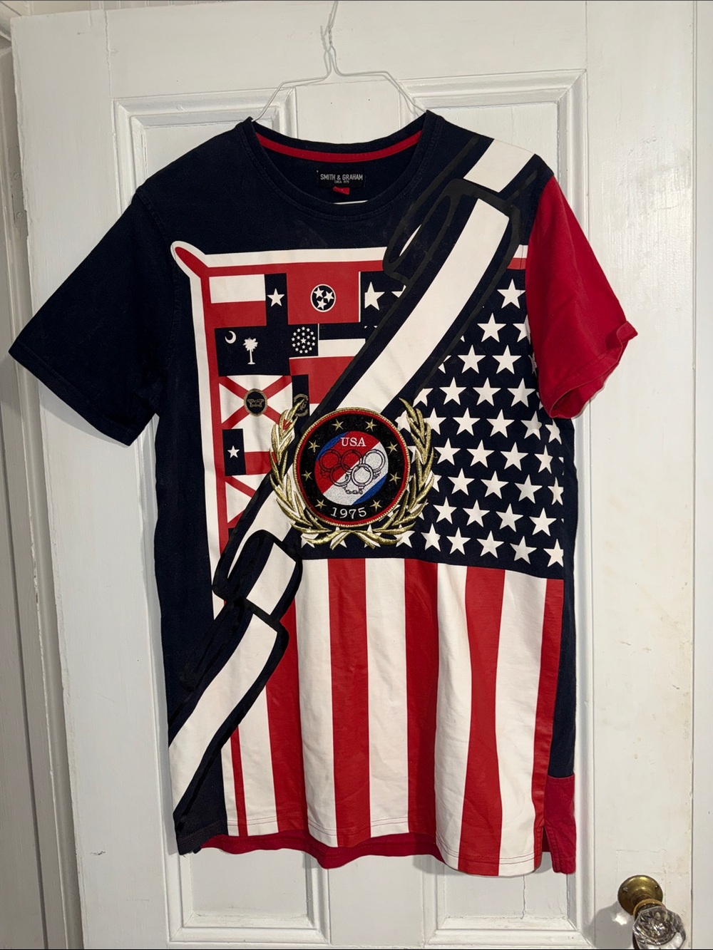 Smith & Graham Circa 1975 Mens XL USA Flag Patch Graphic T-Shirt Red White Blue